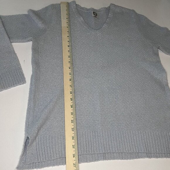 Anne Klein V-Neck Sweater Light Blue Silver Thread Women's Knit Top Women’s L - Picture 7 of 8